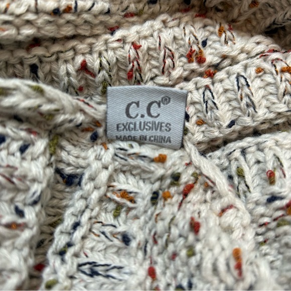 C.C Ponytail Beanie - One Size, Confetti Ivory - Picture 3 of 7